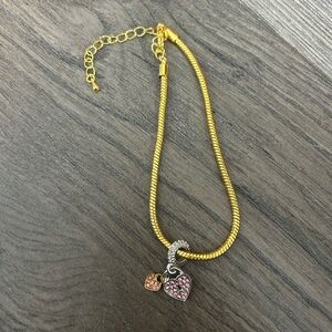 NEW Handmade small shop Gold & pink gemstone Heart charm bracelet